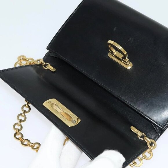 Salvatore Ferragamo Gancini Chain Shoulder Bag Leather Black Gold Auth hk2926 - Picture 9 of 16
